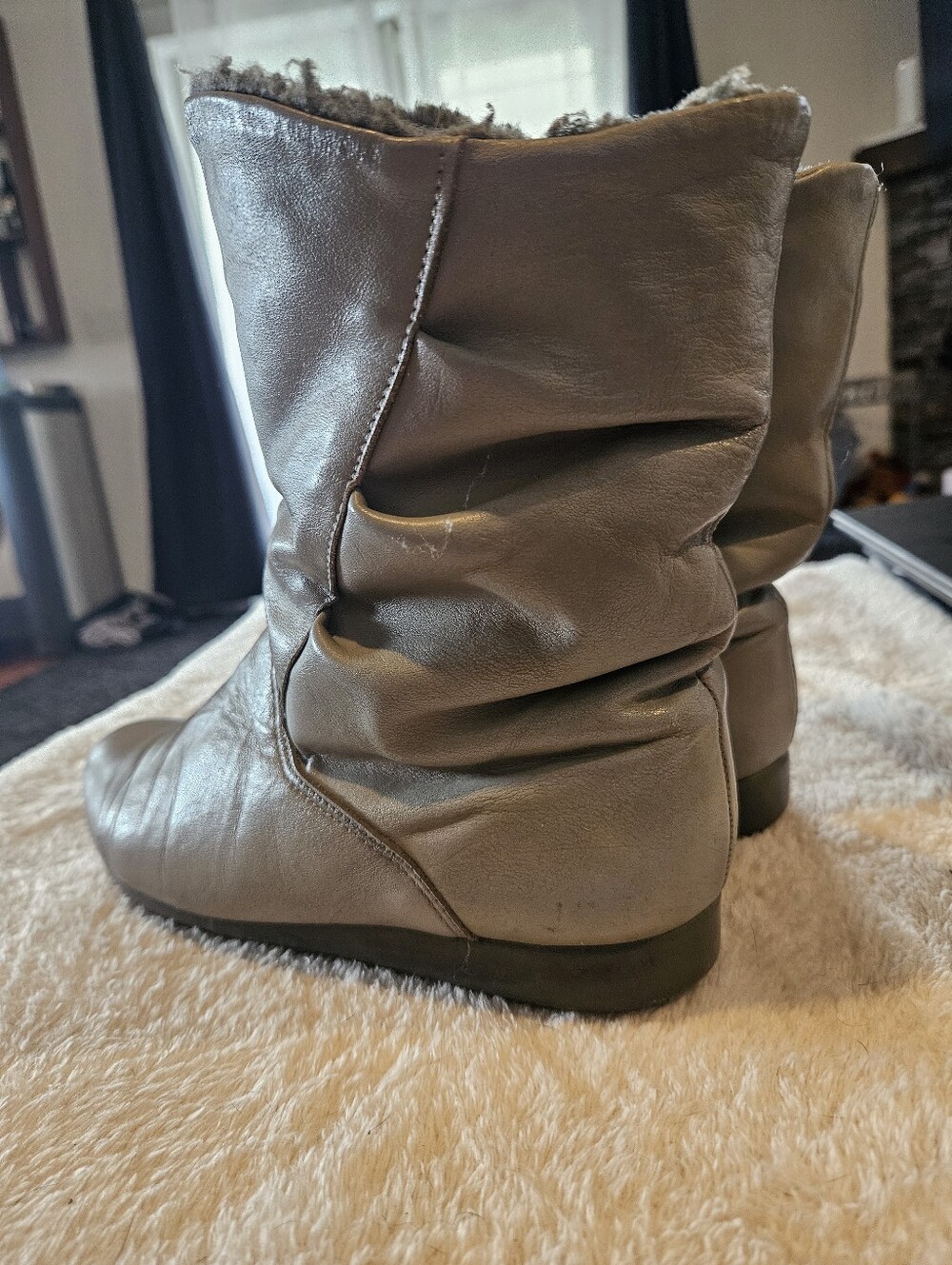 Shearling Lined Made In Canada Vintage Slouch Winter Booties Size 8 Womens